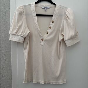 10 Crosby Derek Lam Cream V-Neck Blouse with Button Accents
